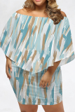 Casual Striped Print Cape Sleeve Backless Off Shoulder Wrapped Skirt Vacation Bodycon Mini Dresses