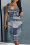Casual Graphics Print U Neck Sleeveless Vacation Bodycon Midi Tank Dress