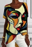 Casual 3D Figure Print O Neck Short Sleeve Oversize Graphics T-Shirts