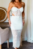 Formal Lace Backless Sleeveless Hollow Out Cami Crop Tops And Maxi Skirt Evening Party Two Pieces Dress Set