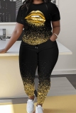 Sportwear Casual Graphics Print Basic O Neck Short Sleeve Oversize T-shirt And Skinny Pants Two Pieces Trouser Sets