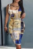 Casual Plaid Print U Neck Sleeveless Vacation Bodycon Midi Tank Dress