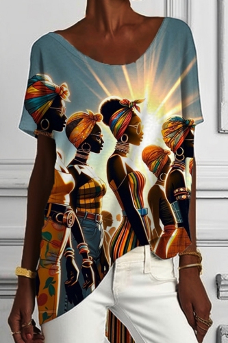 Casual 3D Figure Print O Neck Short Sleeve Oversize Graphics T-Shirts