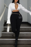 Turndown Collar Long Sleeve Vacation Crop Blouse