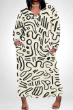 Casual African Graphics Print V Neck Long Sleeve Pokcets Vacation Loose Maxi Dress