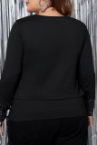 Casual Shiny Sequins Long Sleeve Draw String Lace Up Ruched Plus Size Tops