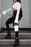 Turndown Collar Long Sleeve Vacation Crop Blouse