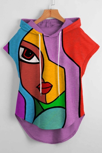 Casual Graphics Print Sleeveless Fall Winter Hooded Sweatshirt