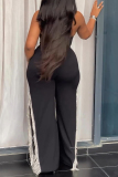 Sleeveless V Neck Side Slit Tassel Evening Party Halter Wide Leg Jumpsuits