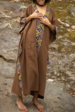 Casual Boho Geometry Print V Neck Batwing Sleeve Long Loose Vacation Maxi Dresses