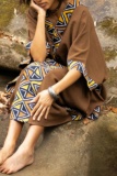 Casual Boho Geometry Print V Neck Batwing Sleeve Long Loose Vacation Maxi Dresses