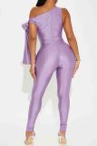 Street Bow Tie Sleeveless Backless Oblique Collar Strap Design Skinny Jumpsuits One Piece Bodysuit