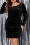 Formal Sequins Oblique Collar Long Sleeve Plus Size Evening Party Bodycon Mini Wedding Guest Dresses