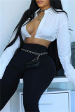 Turndown Collar Long Sleeve Vacation Crop Blouse