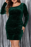 Formal Sequins Oblique Collar Long Sleeve Plus Size Evening Party Bodycon Mini Wedding Guest Dresses