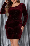 Formal Sequins Oblique Collar Long Sleeve Plus Size Evening Party Bodycon Mini Wedding Guest Dresses