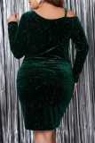 Formal Sequins Oblique Collar Long Sleeve Plus Size Evening Party Bodycon Mini Wedding Guest Dresses