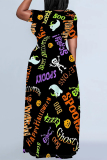Halloween Outfit Skull Moon Print O Neck Short Sleeve Plus Size Straignt Loose T Shirt Maxi Dresses