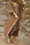 Casual Boho Geometry Print V Neck Batwing Sleeve Long Loose Vacation Maxi Dresses