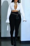 Turndown Collar Long Sleeve Vacation Crop Blouse