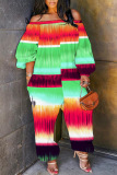 Casual Graphics Print Off Shoulder Long Sleeve Vacation Straight Harem Jumpsuits