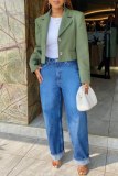 Casual High Waist Distressed Straight Leg Denim Jeans