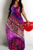 Graphics Print Backless Sleeveless Floor Length Vacation Baggy Sundress Slip Maxi Dress