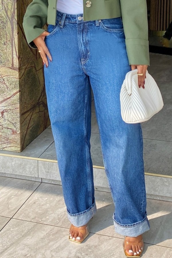 Casual High Waist Distressed Straight Leg Denim Jeans