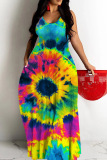 Graphics Print Backless Sleeveless Floor Length Vacation Baggy Sundress Slip Maxi Dress