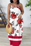 Sexy Floral Print Backless Spaghetti Strap Floor Length Vacation Baggy Sundress Slip Maxi Dress