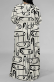 Casual Graphcis Print V Neck Half Sleeve Floor Length Cinch Waist Side Slit Long Plus Size A Line Maxi Dresses