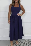 Casual U Neck Sleeveless Vacation A Line Pleated Maxi Tank Dresses