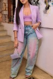 Casual Pocket High Waist Distressed Straight Leg Denim Jeans