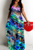 Graphics Print Backless Sleeveless Floor Length Vacation Baggy Sundress Slip Maxi Dress