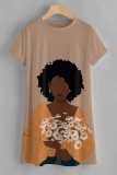 Casual Figure Print O Neck Short Sleeve Mini T-shirt Dress