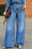 Casual High Waist Distressed Wide Leg Denim Jeans