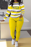 Sportwear Casual Stripe Print O Neck Long Sleeve Oversize Sweatershit And Skinny Pants Two Pieces Sweatpant Sets