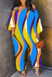 Casual Graphics Print Off Shoulder Long Sleeve Vacation Straight Harem Jumpsuits