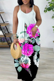 Sexy Floral Print Backless Spaghetti Strap Floor Length Vacation Baggy Sundress Slip Maxi Dress