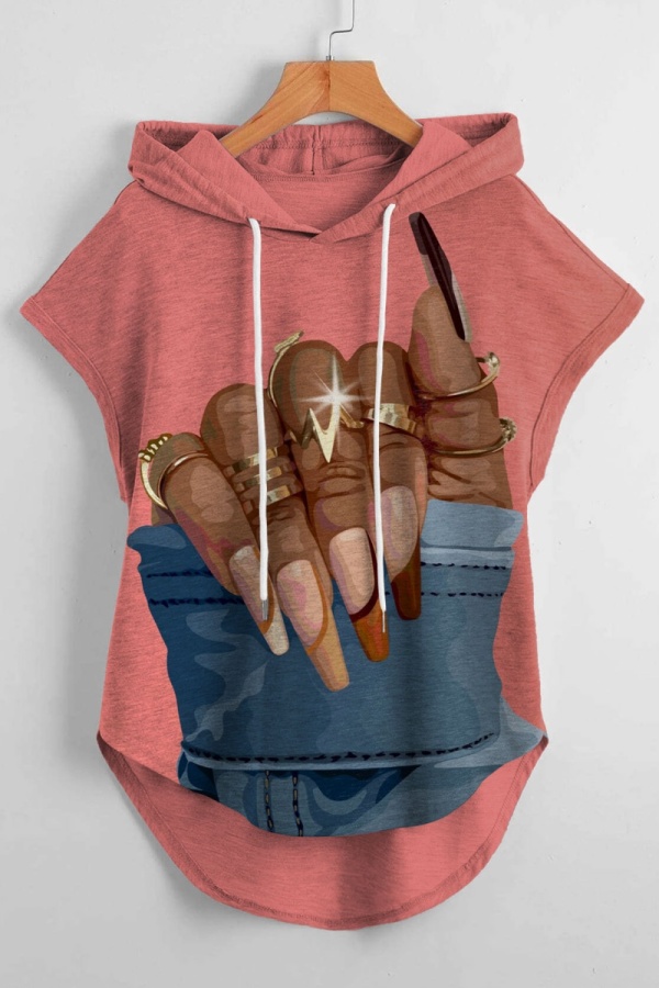 Casual Graphics Print Sleeveless Fall Winter Hooded Sweatshirt