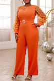 Formal Evening Party Butterfly Decor See-Through O Neck Long Sleeve Wide Leg Jumpsuits