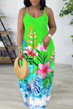Sexy Floral Print Backless Spaghetti Strap Floor Length Vacation Baggy Sundress Slip Maxi Dress