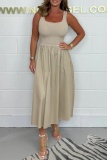 Casual U Neck Sleeveless Vacation A Line Pleated Maxi Tank Dresses