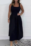 Casual U Neck Sleeveless Vacation A Line Pleated Maxi Tank Dresses