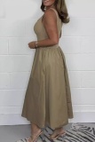 Casual U Neck Sleeveless Vacation A Line Pleated Maxi Tank Dresses