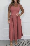 Casual U Neck Sleeveless Vacation A Line Pleated Maxi Tank Dresses