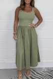 Casual U Neck Sleeveless Vacation A Line Pleated Maxi Tank Dresses