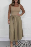 Casual U Neck Sleeveless Vacation A Line Pleated Maxi Tank Dresses