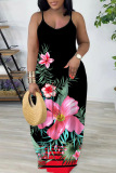 Sexy Floral Print Backless Spaghetti Strap Floor Length Vacation Baggy Sundress Slip Maxi Dress