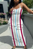 Sleeveless Casual Graphcis Print Backless Spaghetti Strap Long Bodycon Maxi Slip Dress